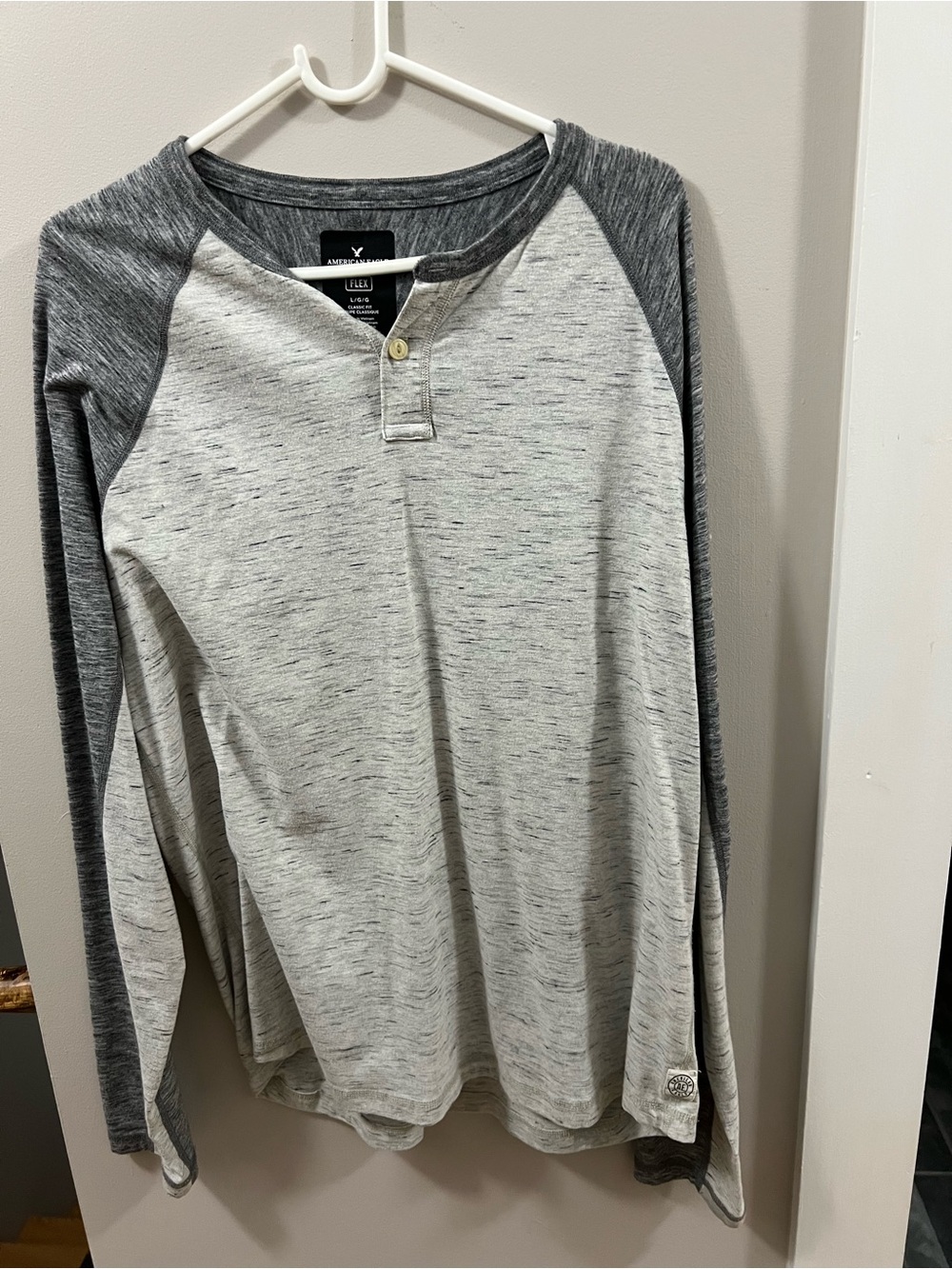American Eagle Outfitters Two-Tone Long Sleeve Henley - Light Gray & Dark Gray